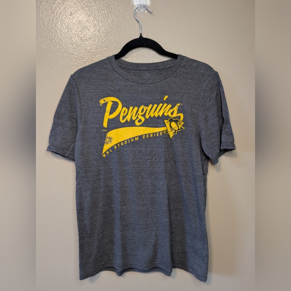 Gray Tee with Yellow Penguins Graphic